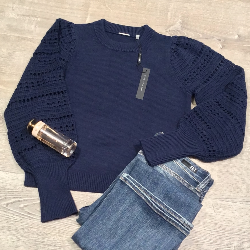 ELIE TAHARI Sophisticated Chic Navy Blue Sweater Top - Picture 9 of 10